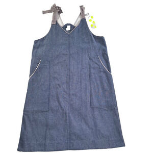 Tia Cibani Kids Girls 9/10 Year Old Apron Denim Dress Lace Bow Shift Blue New